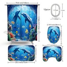 1pc/3pcs/4pcs Underwater World Dolphin Multifunctional Bathroom Decor Shower Curtain Set, Free 12 Hooks Included, Elegant Holiday Atmosphere, Bathroom Mat, U-Shaped Floor Mat And Round Toilet Mat, Suitable For All Scenarios Bathroom Set - Multicolor - View 14
