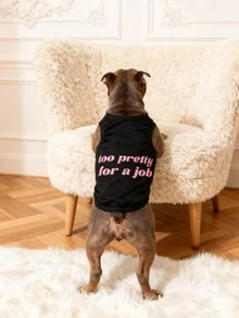 1 pieza Chaleco con eslogan elegante y lindo, transpirable, adecuado para Chihuahuas y perros pequeños, prevención física de pulgas, camiseta interior para uso en interiores y exteriores - Negro - Ver 5
