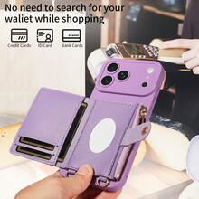 1件装磨砂系列手机壳，带挂绳、镜子、卡槽、拉链钱包和珍珠链，兼容苹果17 Pro Max/17/Air/17 Pro/17e/16/15/14/13/12/11 Pro Max/Plus Mini，三星Galaxy A56/A54/A53/A52/A51/A50/A36/A34/A33/A32/A26/A23/A22/A21S/A16/A14/A13/A12/A06，防震防摔 - 紫色 - 查看 10