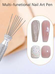 7针美甲勾线笔，美甲工具，条纹美甲绘图笔，银色不锈钢手柄，可弯曲针头，超细线条美甲刷，蜘蛛胶美甲工具，美甲线条绘制工具，美甲用品，美甲工具，美甲艺术工具，返校季，美甲，美甲工具（适用于贴片式美甲） - 銀色 - 查看 6