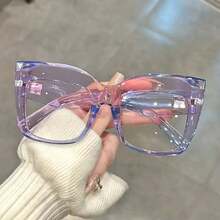 Retro Oversized Cat Eye  Transparent Gradient Lenses Lightweight Durable Unisex Fashion Glasses  Fashion Glasses Y2K Fest Music Fest For Summer Beach Vacation, Outdoor, Travel Preppy Style For Back To School Plain PC Rimless - 黑色 - 查看 2