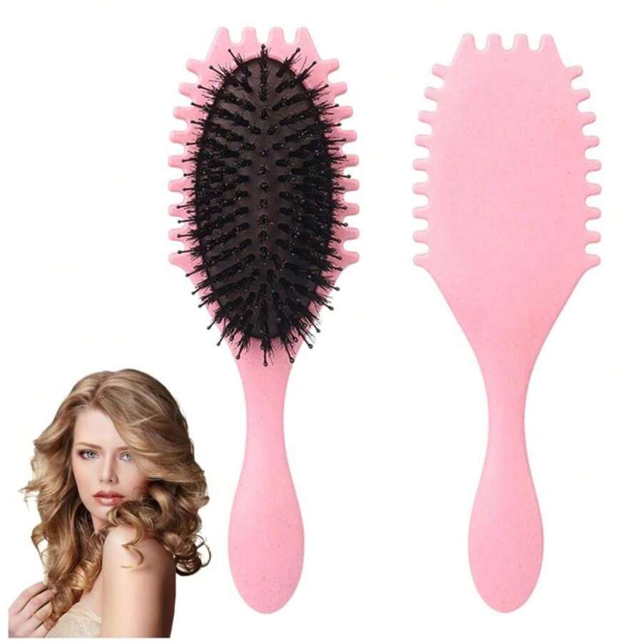 Fvaql Curly Hair Brush,Curl Defining Brush Defining With Side Gear For Combing, Shaping, And Styling Curly Hair, Uitable For All Hair Types, For Both Men And Women(Pink) - ColorB - 查看 1