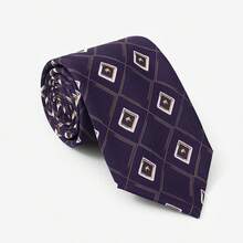 1pc Plaid Printed Necktie, Casual Business Party Accessory Suitable For Various Occasions - Violet Purple - View 7