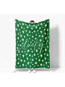 St Patricks Day Throw Blanket, Lucky Clover Leaves Shamrock Blankets And Throws, Super Soft Cozy Green Blankets Spring Holiday Throws For Bed Couch Sofa, 50 X 60 Inches - 白色 - 查看 10