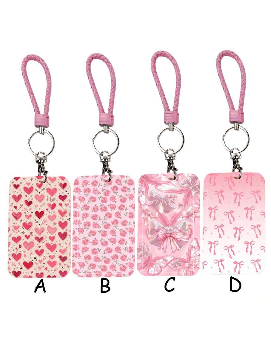 1pc ABS Pink Rope Heart Glowing Bow Knot Pattern Fashion Keychain Pendant, Bag Charm, Student Bus Protector - Multicolor - View 1