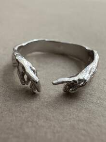 1 pieza Anillo único minimalista con diseño de la mano de Dios dando vida a Adán, para mujeres/hombres, encanto de moda para uso diario, regalo de joyería para el Día de San Valentín, aniversario o fiesta - mano - Ver 4