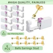 2/4/6/8件套耳洞穿刺套装，一次性耳洞穿刺枪，内置3毫米金球耳钉，家用自助穿耳工具