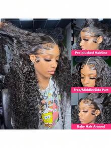 bling hair Deep Wave 13x6 Lace Front Wig, 100% Human Hair, Large Parting Area, HD Transparent Lace, Pre-Plucked Design - Natural Colors & Black Tones - View 7