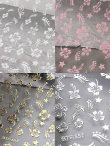3D芙蓉花美甲贴纸，粉色、白色、金色、银色花卉美甲贴花，热带叶子滑扣，情人节美甲箔纸 - 彩色 - 查看 2