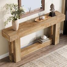 Tribesigns Consola extralarga de 160 cm, rectangular, de madera, para recibidor o sofá, con espacio de almacenaje para recibidor y salón, color marrón roble claro. - Marrón - Ver 9