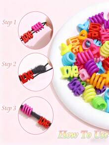 60件套亮丽“LOVE”字母螺旋发饰套装，甜美又不失嘻哈风发珠 - 适合作为礼物、派对、表演、生日派对、新年礼物、斋月礼物、日常佩戴 - 紅色 - 查看 4