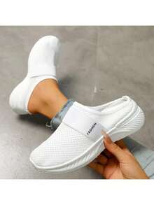 Airy Mesh Slip-On Mule Sneakers – Adjustable Strap Design, Lightweight Cushioned Sole For All-Day Breathable Comfort, Perfect For Casual Daily Errands & Relaxed Outfits - 白色 - 查看 4