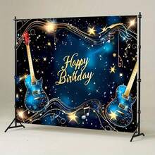 1 szt. Tło urodzinowe z nutami gitary, motyw urodzinowy, w tym wzór złotej gwiazdy, odpowiednie na przyjęcia urodzinowe, artykuły imprezowe, dekoracje imprezowe, rocznice, tła do zdjęć studyjnych, spotkania rodzinne, do użytku wewnątrz i na zewnątrz, dekoracja ścienna, dekoracja korytarza, imprezy ogrodowe, imprezy tematyczne - Wielokolorowe - Zobacz 8