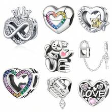 CYMYSS 1件浪漫心形镀银铜吊坠，镶嵌人造锆石，女士情人节/生日礼物，DIY手链配件 - 彩色 - 查看 10