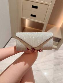 Shiny Evening Clutch Bag, Women's Evening Bag, Envelope Handbag, Large Wedding Party Prom Bag, Mini Flap Square Metallic Sequin Formal Dress Clutch, Suitable For Teenagers, Ladies, Socialites, Career Women For Weddings, Bridesmaids, Parties, Christmas, Halloween Balls, Birthday Gifts, Receptions, Workplaces And Other Occasions - Silver - View 6