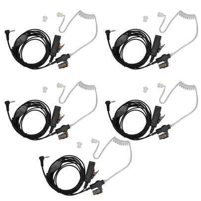 2.5mm Acoustic Tube Earpiece Single Pin PTT Button Walkie Talkie Headset with Steel Clip  for Talkabout Black 5Pcs