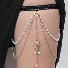1pc Fashion New Multi-Layer Faux Pearl Tassel Leg Chain, Women's Simple And Exquisite Sexy Thigh Chain - Multicolor - View 5
