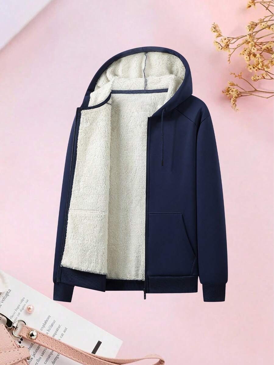 Women's Winter Fleece Lined Pullover Sweatshirt, Warm Soft With Pockets, Casual Streetwear For Office Travel Running Outdoor Workout - Navy Blue - View 1
