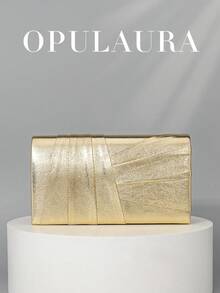 OpulAura 奢华晚宴手拿包，正式场合包 - 奢华、优雅、精致的PU荷叶边女士方形手提包，专为女士设计，适合女性、派对女孩、新娘，是聚会、婚礼、舞会、盛大宴会等场合的完美之选。也是送给女性的理想礼物——母亲、老师、朋友、伴娘等。 - 金色 - 查看 1