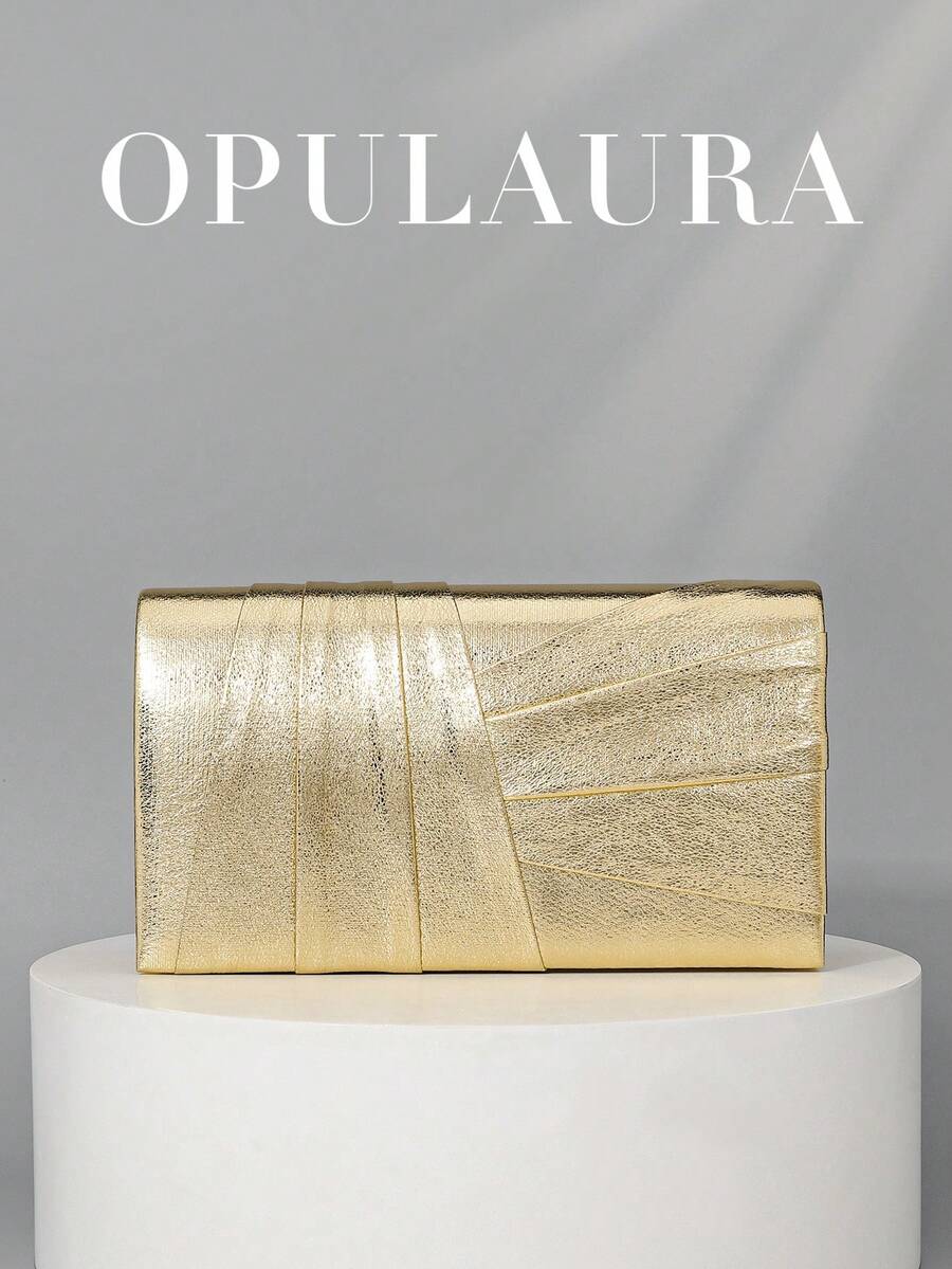 OpulAura 奢华晚宴手拿包，正式场合包 - 奢华、优雅、精致的PU荷叶边女士方形手提包，专为女士设计，适合女性、派对女孩、新娘，是聚会、婚礼、舞会、盛大宴会等场合的完美之选。也是送给女性的理想礼物——母亲、老师、朋友、伴娘等。 - 金色 - 查看 1