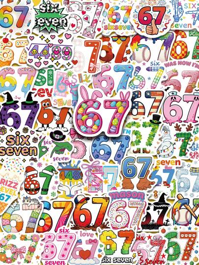 50pcs Funny 67 Stickers, 67 Party Gifts Waterproof Vinyl Stickers