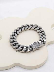 1件装时尚嘻哈个性化18K镀金不锈钢加厚迈阿密链手链，男士派对礼物之选 - 13mm鑲水鑽款 - 查看 5