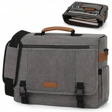 NEWHEY 17-17.3 Inch Men's Canvas Laptop Bag Messenger Bag Briefcase Large Capacity Computer Shoulder Bag With Padded Compartment, Black/Grey - Multicolor - View 2