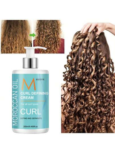 Curl Defining Cream - Infused With Moroccan Argan Oil, Castor Oil And Keratin, Moisturizing And Nourishing For Curly, Wavy And Straight Hair - Gentle Styling, Smooths Frizz, Leaves Hair Soft And Shiny, Stylish Tube Design