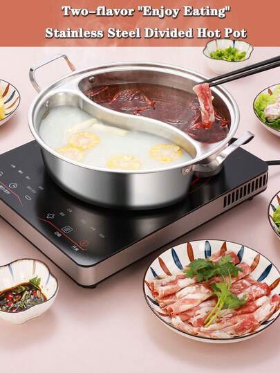 Lẩu gia dụng hai lớp dày dặn bằng thép không gỉ, thích hợp cho bếp từ, lẩu kiểu Trung Quốc có vách ngăn, bộ nồi hai mặt bằng thép không gỉ, thích hợp cho bếp từ và bếp ga, lẩu thép không gỉ Âm Dương.