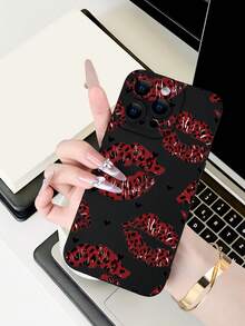Fashionable Popular Personalized Red Leopard Print Lip & Heart Pattern Design Theme Luxury Shockproof Aesthetic Cute Phone Case,Lens Protrusion Protection , Compatible With For IPhone 17/17Pro/17Pro Max, 16,15,14, 13, 12, 11 Plus/Pro Max And Series,And Compatible With For Galaxy S/A Series, Gift For Easter Day, Christmas Halloween Decoration/Gift For Birthday, Girlfriend, Boyfriend, Friend Or Yourself. - 黑色 - 查看 5