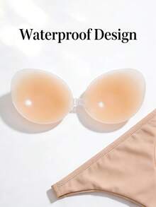 2件装可重复使用的无肩带聚拢文胸，配有无缝、隐形、自粘式乳贴。防滑无缝设计，适合各种场合。 - 杏色 - 查看 2