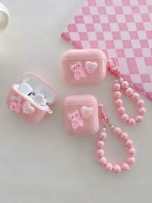 可爱粉色小猫咪造型，兼容耳机盒，苹果1/2代保护壳，兼容 Pro防摔保护壳，带挂绳 - 彩色 - 查看 1