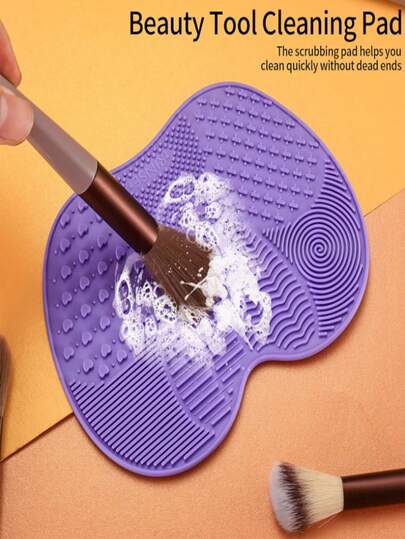 Silicone Makeup Brush Cleaning Mat, Apple-Shaped Cosmetic Cleaning Pad, Portable Washing Tool With Suction Cup, Suitable For Makeup Brushes - Green/Pink/Purple, Gift For Best Friends