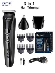 Kemei KM-1506 电动理发器剃须刀胡须剃刀面部脱毛器鼻毛耳毛修剪器三合一 USB 充电男士理发机，价格实惠，热销家用理发器，适合全家使用。 - 黑色 - 查看 13