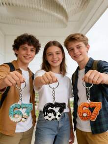 1pc/3pcs 2D Printed "67" Sports Ball Acrylic Keychain Backpack Decor, Interesting Dripping Ice Cream Style, Suitable For Party, New Year, Sports Birthday Gifts, Can Be Used As Gifts For Siblings, Unisex - Multicolor - View 3