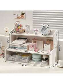 1pc Wooden Desktop Storage Rack,Desktop Vertical Shelf,Room Decorations Desk Storage Rack, Study Desk Storage Rack, Beauty Storage Rack White Color, Cosmetic Organizer, Student Desk Storage Shelf - Small - View 4