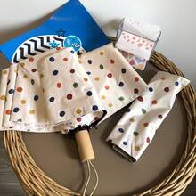 Faux Wood Grain Daisy Polka Dot Print Windproof Compact Folding Umbrella, UV Protection For Outdoor Travel,Spring Summer Picks,Brides Maid Gifts,Room,Bedroom Deccor,Bedroom Deccor,Beach,Travel,For Men,For Women,Vacation - Multicolor - View 9