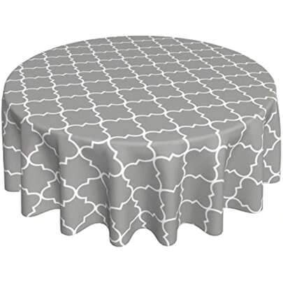 Moroccan Geometric Grey White Quatrefoil Round Tablecloth Waterproof Wipeable Tablecloth Cover Home Restaurant Kitchen Picnic Party Dration 60 Inch Circular Tablecloth For 20-47 Inch Variant 2