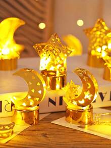 1/2/3pcs Creative Realistic LED Iron Art Moon & Star Electronic Candles, Battery Powered Flameless Candle Lights For Indoor Home Decor, Suitable For Wedding, Party, Holiday, Tabletop, Bedroom Decoration, Ramadan Decoration