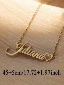 1pc Customizable Stainless Steel Hollow Heart Pendant Necklace With Name, Minimalist Fashion Name Necklace, Customizable Name, Suitable For Muslim Festivals, Mother's Day, Back To School, Valentine's Day, Birthday, Anniversary And Other Occasions As Gifts - Multicolor 3 - View 5