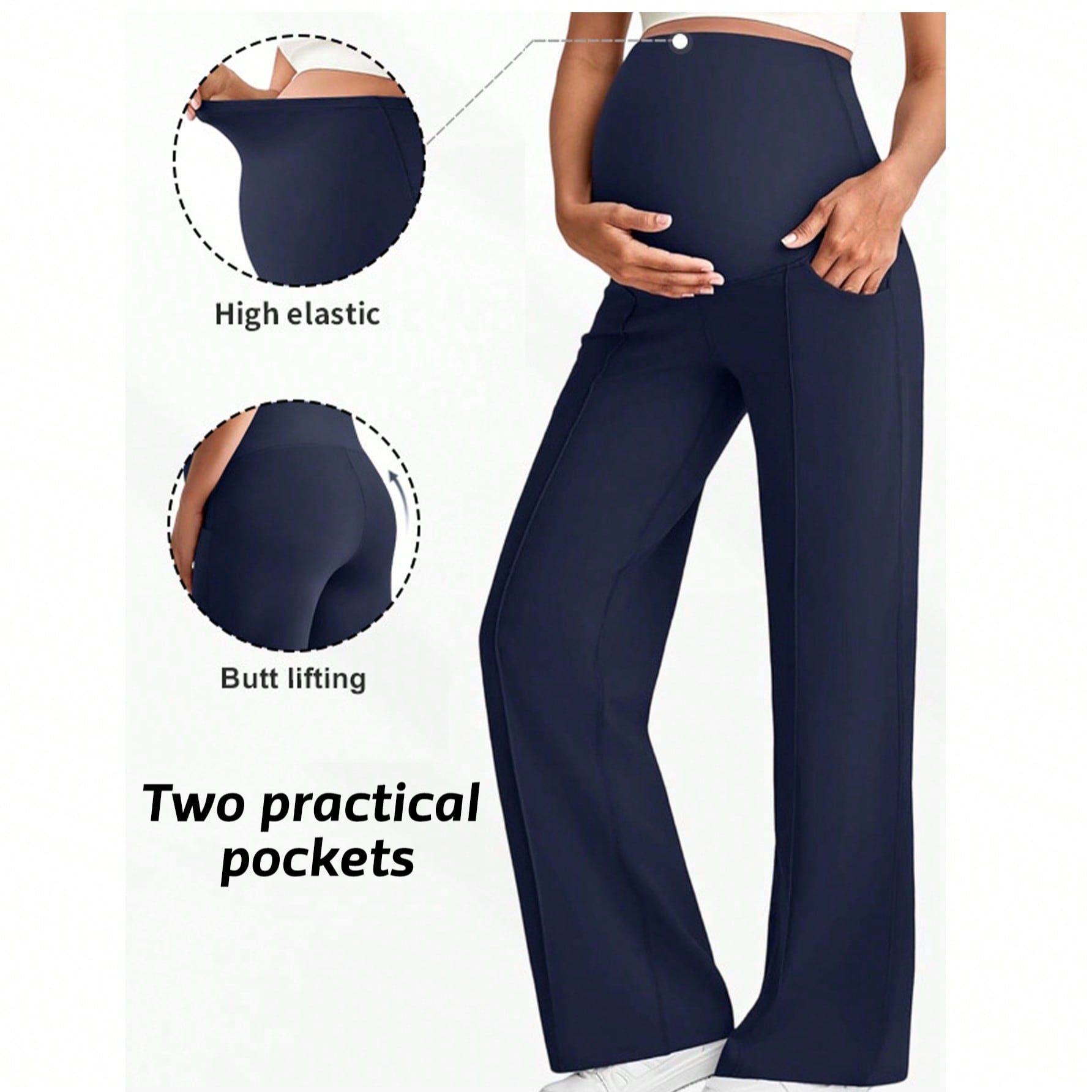 Pieza Pantalones de maternidad para mujer con bolsillos, con una cintura elástica que no comprime el vientre y bolsillos dobles para llevar cosas de