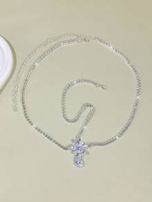 1件优雅奢华白色水滴吊坠头饰，时尚新娘头饰配饰水晶头链 - 銀色 - 查看 3