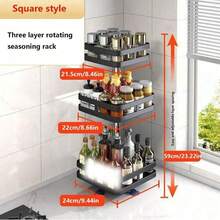 1 360-Degree Rotating Kitchen Storage Shelf Seasoning Storage Shelf Storage Box Oil Salt Sauce Vinegar Condiment Jar Rack Multi-Functional Rotating Storage Rack Round Square With Suction Cup Stable Fixed Tray Kitchen Cleaner Kitchen Bathroom Can Be Used For Household Seasoning Storage Kitchen Storage - Multicolor - View 16