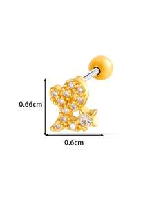 Toppiercing 1件铜锆石26个英文字母耳钉，不锈钢杆耳骨穿孔耳环