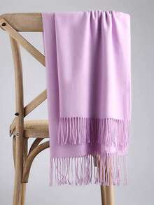 1pc Solid Color Lightweight Tasseled Shawl And Thin Scarf For Air-Conditioned Rooms Soft, Warm And Neck Wrap For Daily Outings - Dusty Pink - View 24