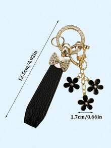 Crystal Bow Flower Keychain Pendant, Luxury Women's Car Key Accessory, Elegant PU Leather Fashion Keyring Gift - Keychain - View 5