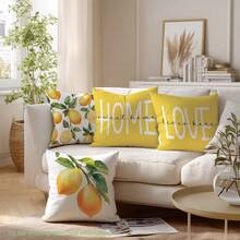 4pcs Watercolor Lemon "Home Sweet Home & Love Lives Here" Inspirational Quote Print Throw Pillow Covers [No Pillow Insert], 17.7*17.7in(45*45cm)/19.69*19.69in(50*50cm)/15.75*15.75in(40*40cm), [Single-Sided Print] Minimalist Modern Polyester Cushion Covers For Sofa, Bed, Living Room, Bedroom, Car, Office, Hotel Decor, Perfect Gift For Family And Friends, All Seasons - Multicolor - View 8