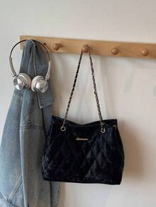 女士时尚纯色设计休闲单肩包，带链条，适合日常使用，秋季款