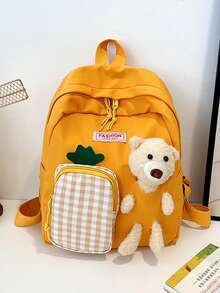 1pc New Simple Cartoon Backpack, Casual And Minimalist Design, Zippered, Adjustable Shoulder Straps, Suitable For School, Travel, Easily Holds Everyday Essentials, A Versatile Piece, A Fashion Favorite, Suitable For Various Styles And Occasions, Extremely Adaptable. - Cartoon Bear Backpack - View 6