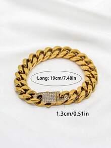 1件装时尚嘻哈个性化18K镀金不锈钢加厚迈阿密链手链，男士派对礼物之选 - 13mm鑲水鑽款 - 查看 8